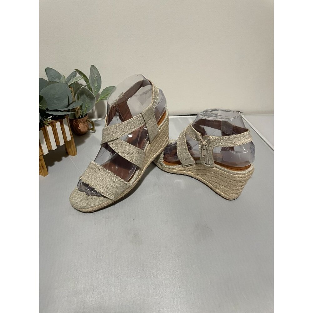 Lucky Brand Women's Beige Canvas Espadrille Wedge Sandals Size 6M